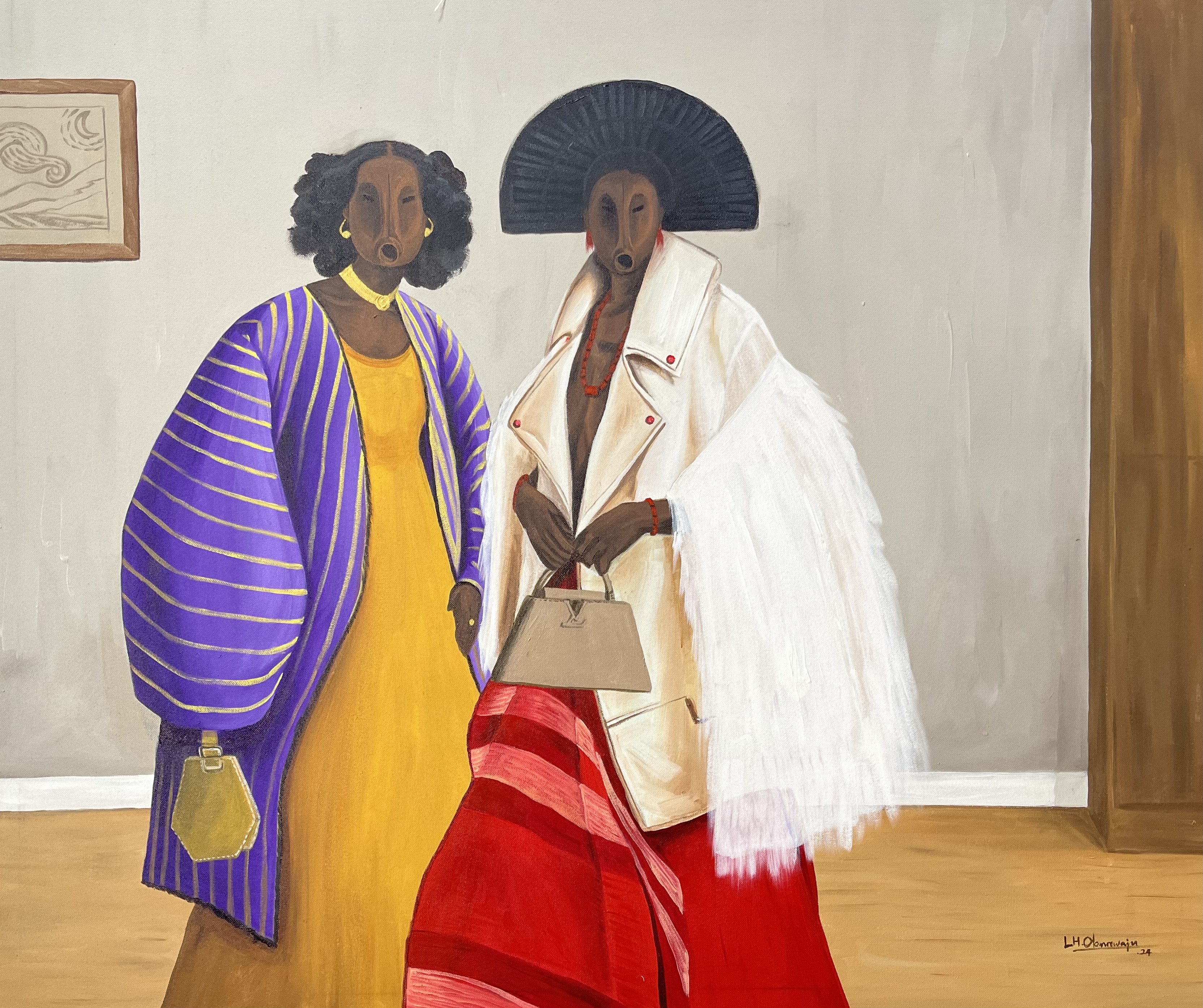 Glit and glam — Acrylic on tafetta by LH Olanrewaju, 2024